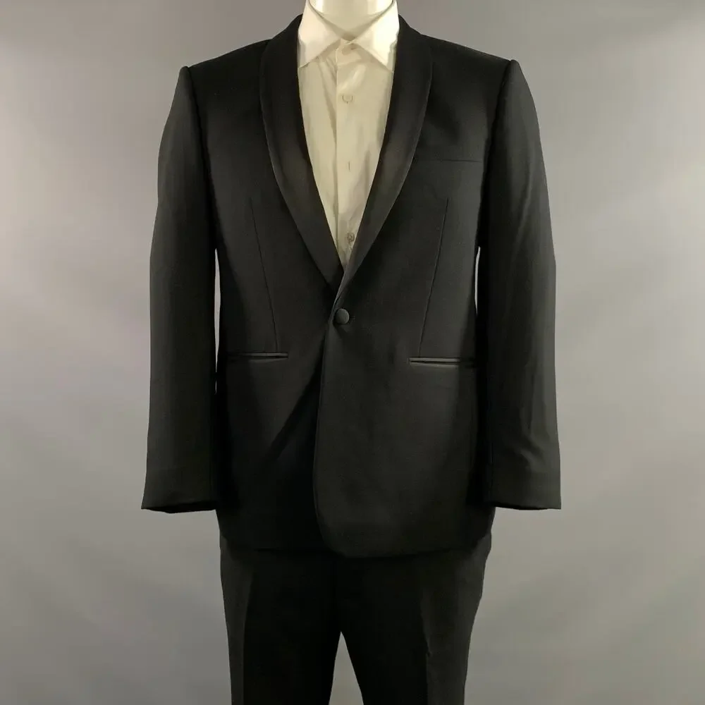 SANDRO Chest Size 42 Black Solid Wool Shawl Collar 38 28 Tuxedo